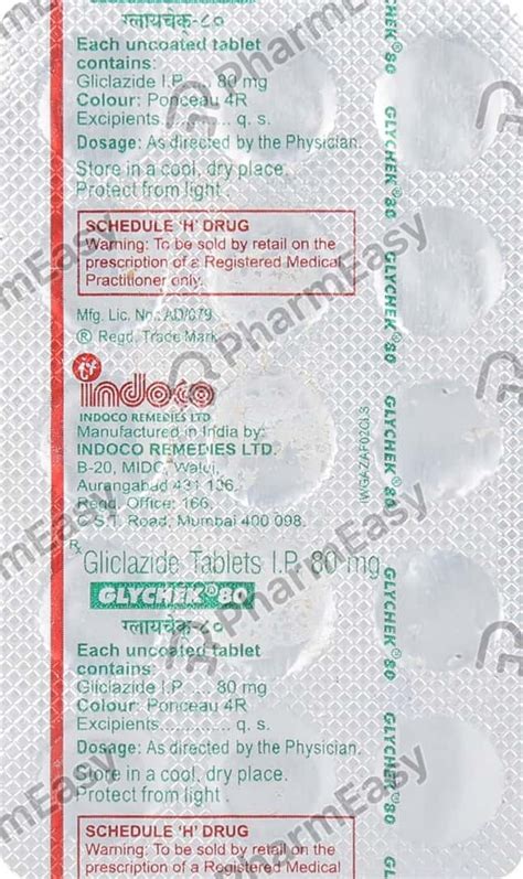 Glychek 80 MG Tablet (15): Uses, Side Effects, Price & Dosage | PharmEasy