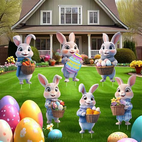 Amazon.com : DoubleFill 6 PCS Easter Bunny Yard Decorations Outdoor 3D ...