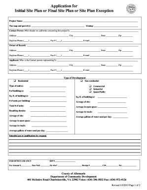 Fillable Online albemarle Initial Plan, Final Plan, & Site Plan ...