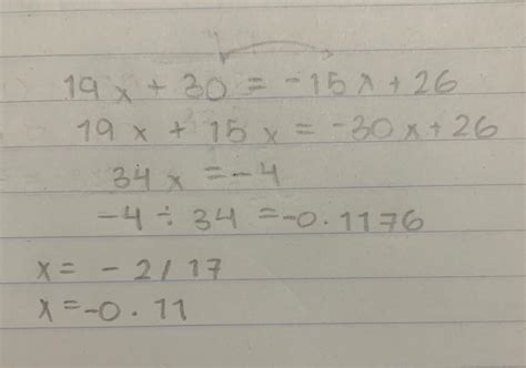 19x+30=-15x+26 nosé - Brainly.lat