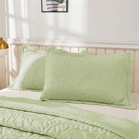 2Pcs 100% Cotton Embroidered Quilted Pillow Shams