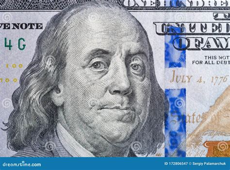 US President Benjamin Franklin Portrait on One Hundred Dollar Bill ...