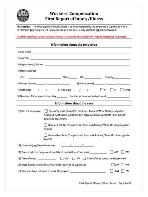 Fillable Online Workers Compensation First Report of InjuryIllness Fax ...