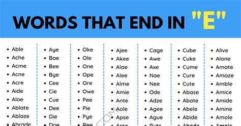A Comprehensive List of Words that End in E in English • 7ESL