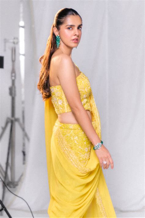 Aiza Yellow Embellished Corset Top With Drape Pant Saree – House Of ...