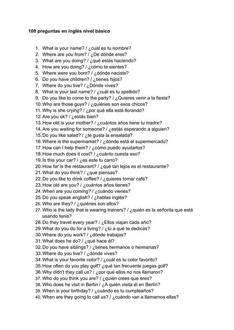 100 preguntas en ingles | Preguntas basicas en ingles, 100 preguntas ...
