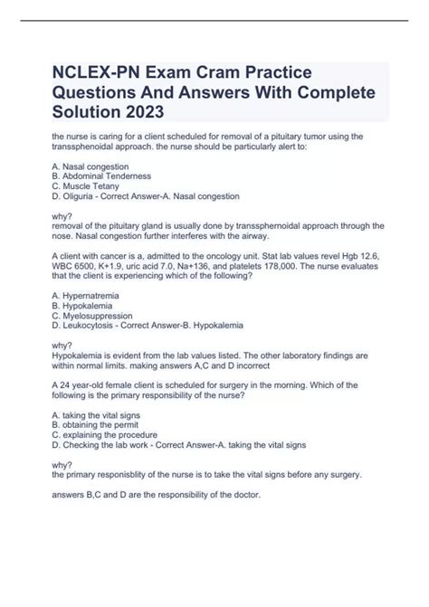 NCLEX-PN Exam Cram Practice Questions And Answers With Complete ...