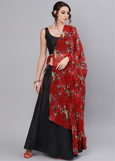 Get Black Monotone Choli, Lehenga with Floral Printed Dupatta at ₹ 2099 ...