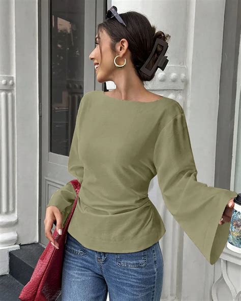 Party Off Shoulder Full Sleeve Top in Green - Littlebox India