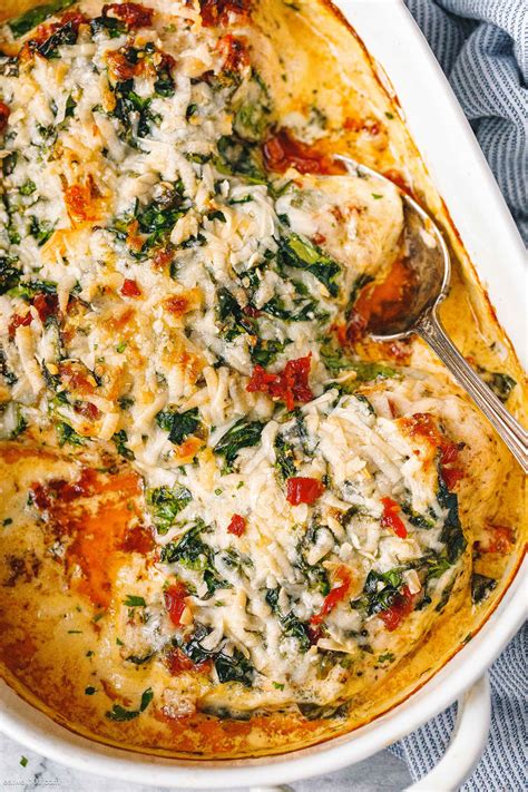 Creamy Chicken Breast Bake Recipe with Spinach and Sun-Dried Tomatoes ...