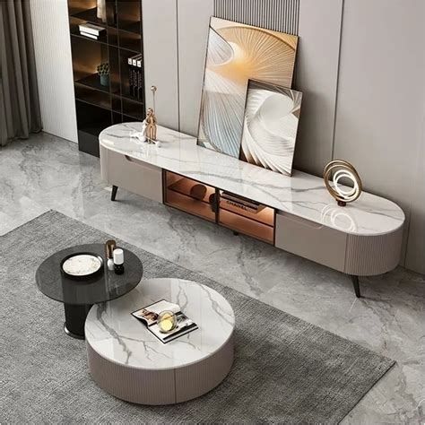 Marble and Metal Living Room TV Unit – On Wood Products