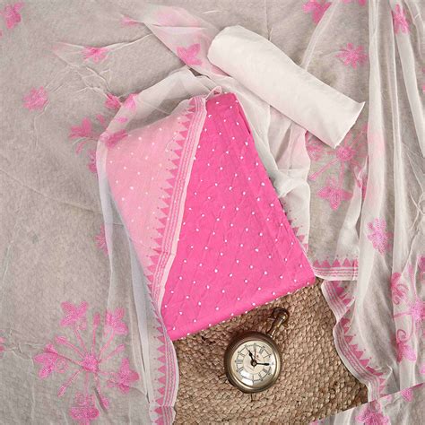 French Knot Pink Cotton Unstitched Salwar Suit – Mayurika