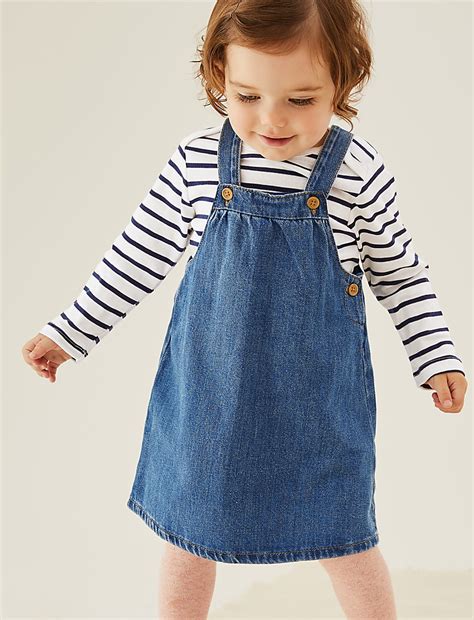 Buy 2pc Pure Cotton Denim Pinny Outfit (0-3 Yrs) at Marks & Spencer