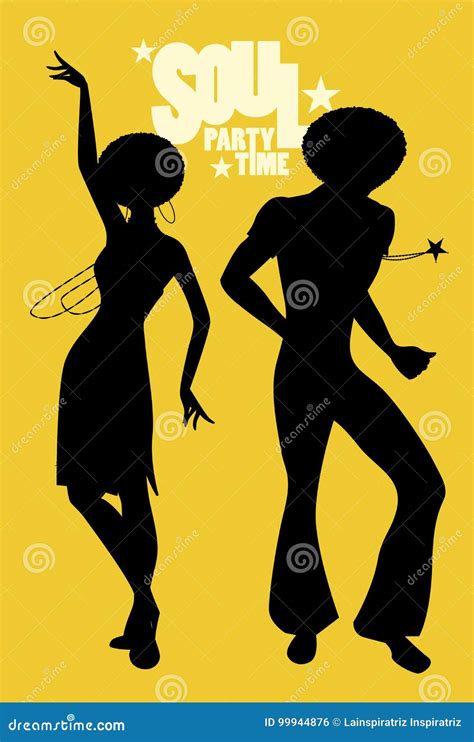 Silhouettes of Couple Dancing Soul, Funky or Disco. Stock Vector - Illustration of retro ...