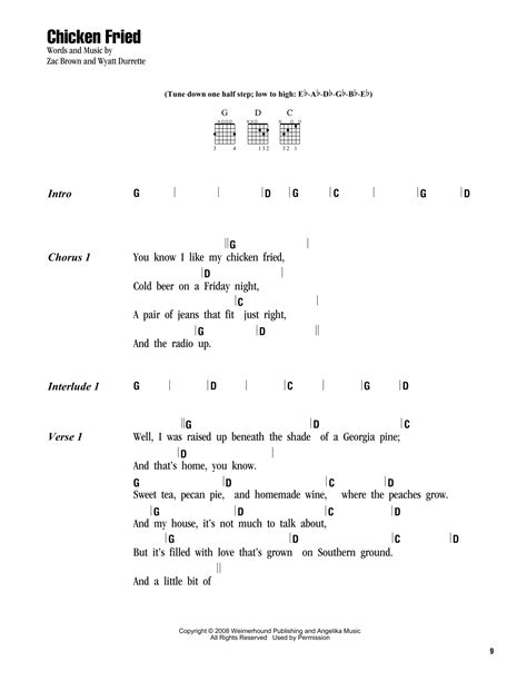 Chicken Fried by Zac Brown Band Sheet Music for Guitar Chords/Lyrics at ...