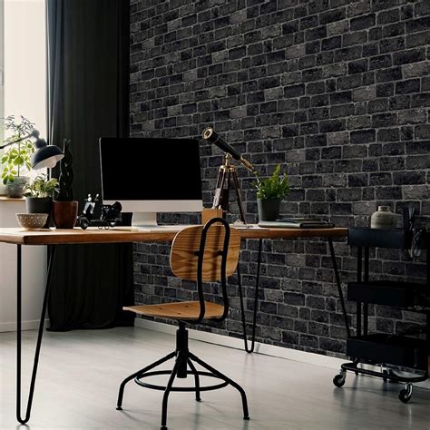 Buy Fresco House Brick Charcoal Wallpaper - Paste The Paper Application ...