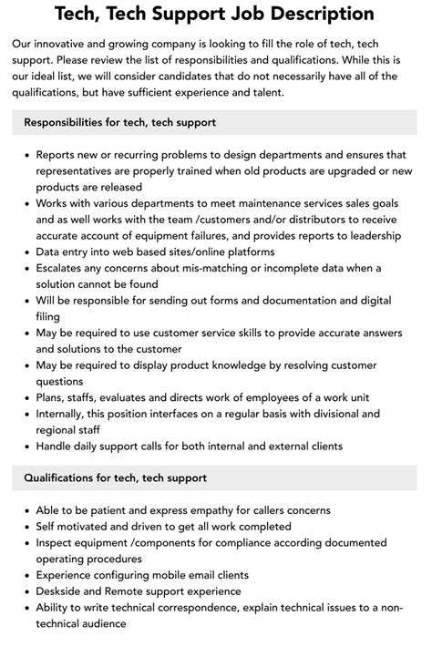 Image result for Computer Tech Support Job Description