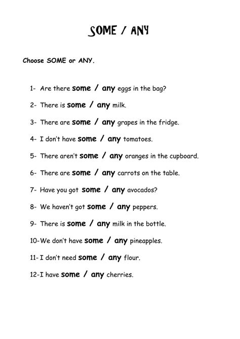 Some - any interactive worksheet | English grammar exercises, Grammar ...
