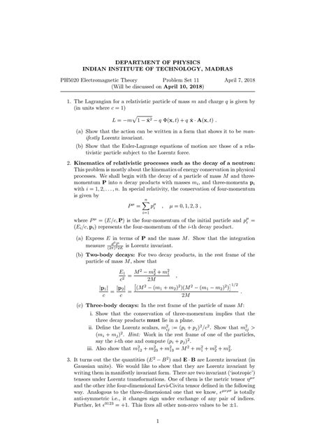 Ps11 - tutorial - DEPARTMENT OF PHYSICS INDIAN INSTITUTE OF TECHNOLOGY ...