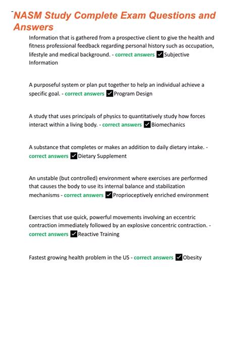 NASM Study Complete Exam Questions and Answers - NASM - Stuvia US