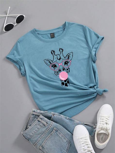 SHEIN LUNE Women's Animal Print Round Neck T-Shirt Graphic Tees Women ...