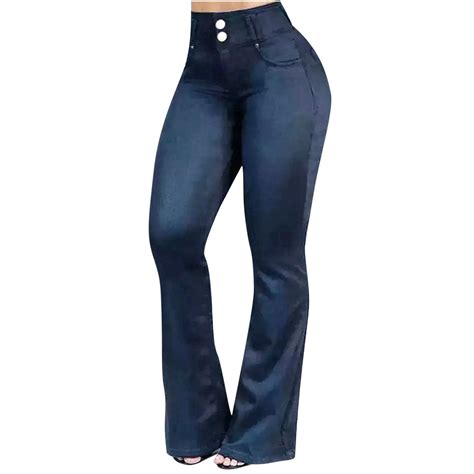 VSSSJ Flare Jeans for Women Fashion Casual Pocket Button High Waisted ...