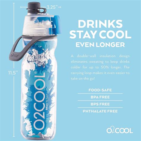 O2COOL Mist 'N Sip 2-in-1 Misting Water Bottle - 20 oz (Splash Blue ...