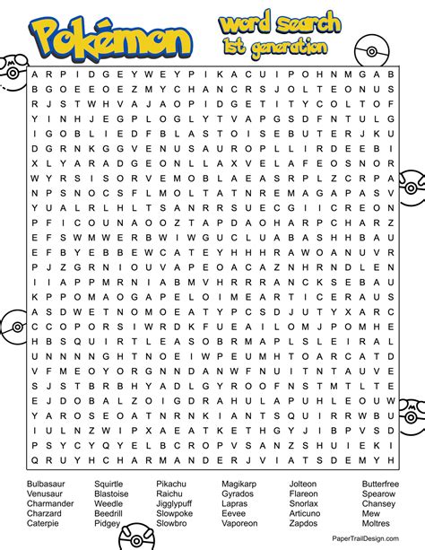 Pokémon Word Search Printable - Paper Trail Design