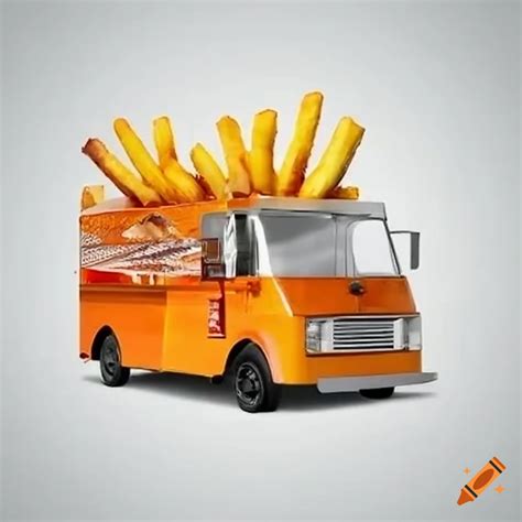 A creative french fries food truck with a fry-shaped design on Craiyon