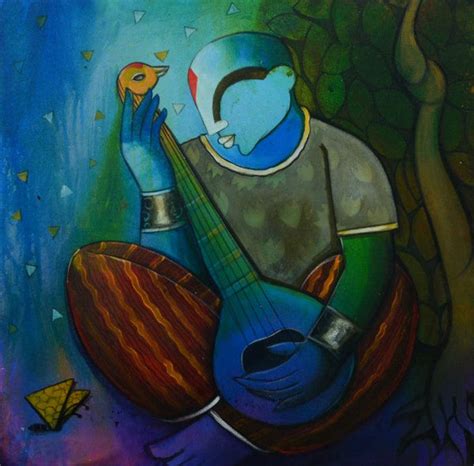 "A Testament Of Devotion": Blue Green Acrylic Painting by Anupam Pal ...