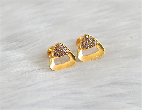 Gold tone purple stone small earrings dj-43310 – dreamjwell