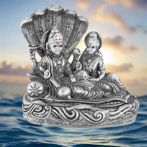 Silver Vishnu Laxmi Idol Narayan Lakshmi Murti On Sheshnag ~ CaratCafe