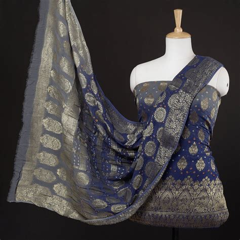 3pc Kutch Bandhani Zari Work Georgette Suit Material Set Unstitched ...