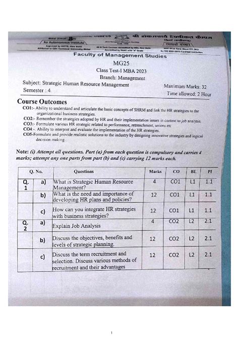 SHRM CT 1&2 - Practical Questions for MBA 2023 Management - Studocu
