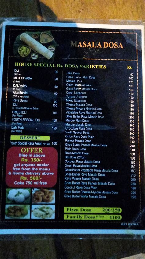 Menu at YOUTH DOSA Phase 2, Delhi