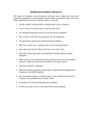 Home based Worker Checklist Doc Template | pdfFiller