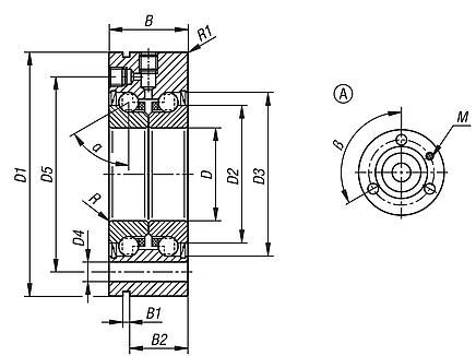 Axial angular contact ball bearing, steel double-row, with flange | norelem