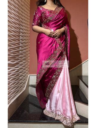 Pink Mirror Work Saree Handcrafted with Zardosi & Cutdana Wedding Sari ...