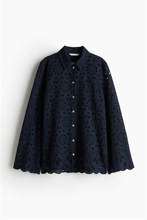 Camisa en bordado inglés - Azul marino - Ladies | H&M MX