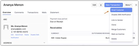 Actions that can be performed on Customers Module