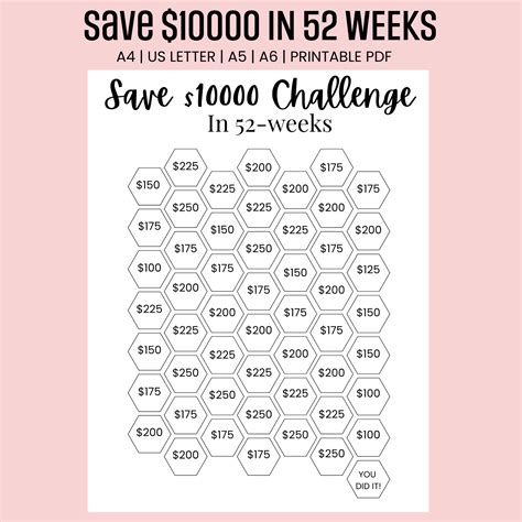 52 Week Money Challenge 5000 Printable | Fanny Printable