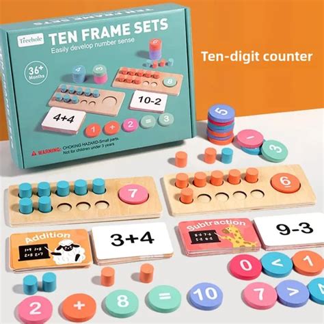 Wooden Ten Frame Math Learning Set – Addition, Subtraction & Number Se ...