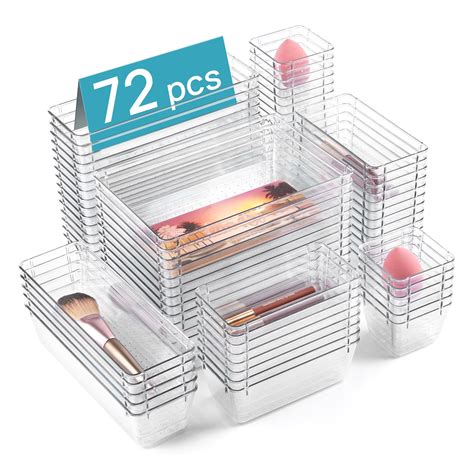 Vtopmart 72 PCS Clear Plastic Drawer Organizers Set, 4-Size Versatile ...