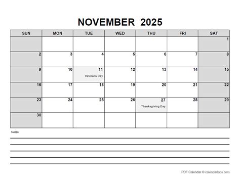 2025 November Calendar
