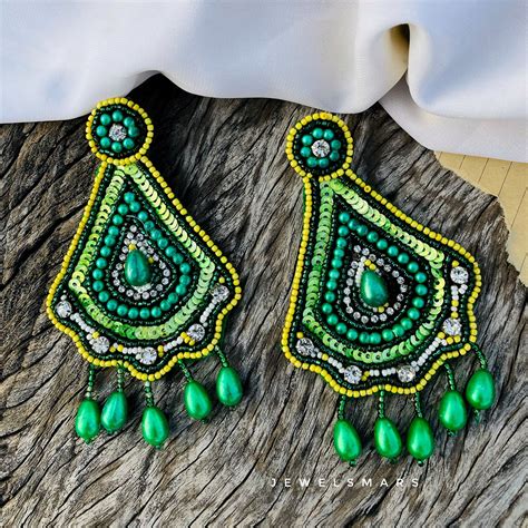 DIYA BEADED EARRINGS - green – Jewelsmars