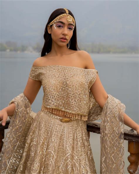 Shop Alissa Beige Lehenga Set With Golden Chrome Applique Today