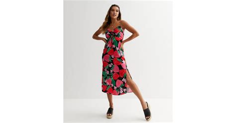 Black Strawberry Strappy Midi Dress | New Look