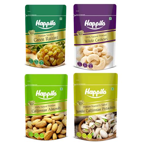 Happilo Premium Dry Fruits Combo Pack of 4 | California Almonds, Green ...