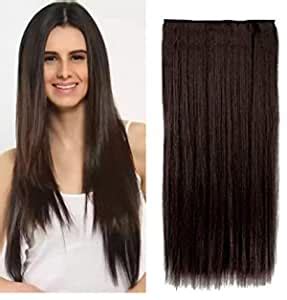 MoonEyes 5Clip in Natural Synthetic Long Hair Extension (24 inch, Brown ...