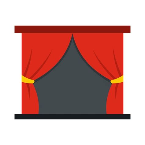 Red stage curtains icon in flat style on a white background | Premium ...
